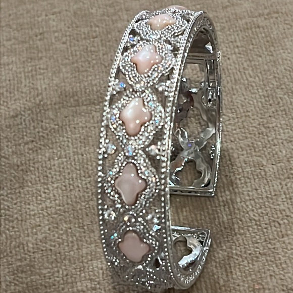 Judith Ripka Sterling Silver Diamonique & Pink Mother of Pearl Cuff Bracelet - Picture 7 of 13